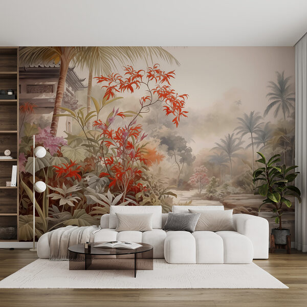 Pintura de um rio e de árvores Papel de parede Pintura de um rio e de árvores