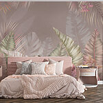 Papel de parede Folhas tropicais em tons pastel suaves