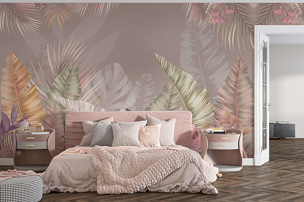 Folhas tropicais em tons pastel suaves Papel de parede Folhas tropicais em tons pastel suaves