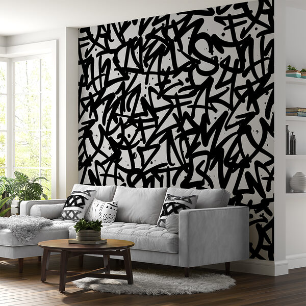 Padrão preto e branco com letras Papel de parede Padrão preto e branco com letras