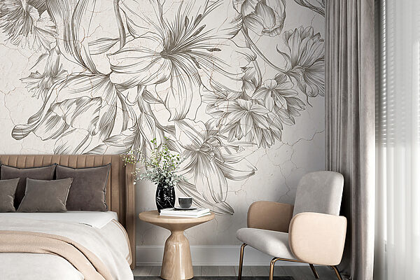 Esboço elegante de flores intemporais Papel de parede Esboço elegante de flores intemporais