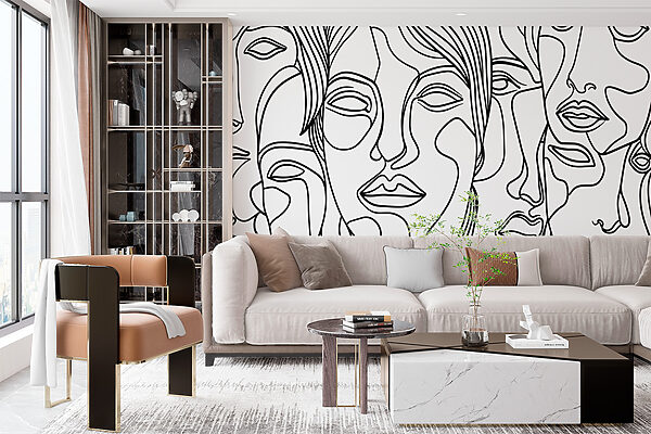 Desenho de rostos a preto e branco Papel de parede Desenho de rostos a preto e branco