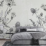 Papel de parede Desenho de flores e folhas