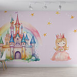 Papel de parede Desenho animado de uma princesa e um castelo