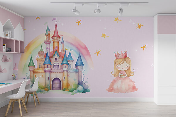 Desenho animado de uma princesa e um castelo Papel de parede Desenho animado de uma princesa e um castelo