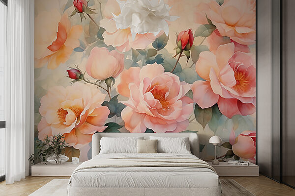 Pintura de flores numa parede Papel de parede Pintura de flores numa parede