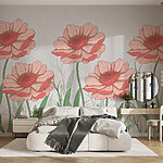 Papel de parede Grupo de flores cor-de-rosa com folhas verdes