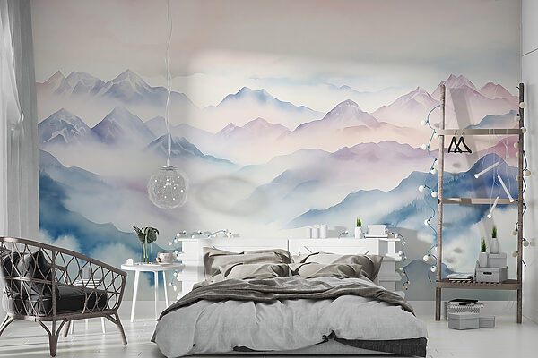 Pintura de montanhas e nuvens Papel de parede Pintura de montanhas e nuvens