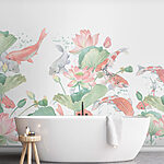 Papel de parede Pintura a aguarela de peixes e flores