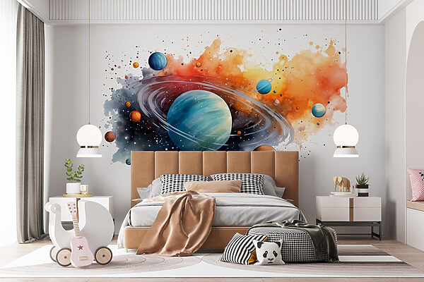 Aguarela de planetas e estrelas Papel de parede Aguarela de planetas e estrelas