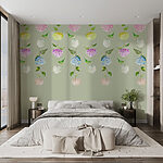 Papel de parede Fileira de flores com folhas verdes