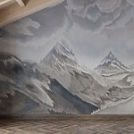 Papel de parede Pintura de montanhas e nuvens