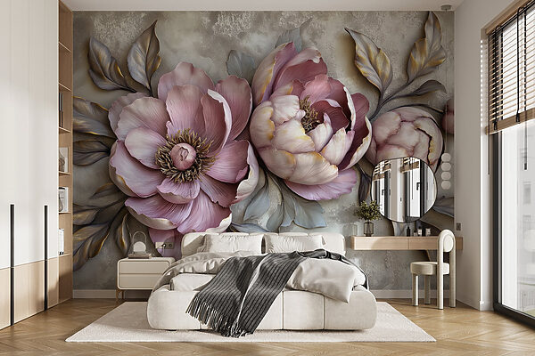 Grupo de flores com folhas Papel de parede Grupo de flores com folhas