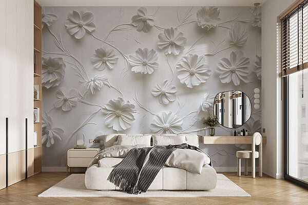 Flores de papel branco sobre uma superfície branca Papel de parede Flores de papel branco sobre uma superfície branca