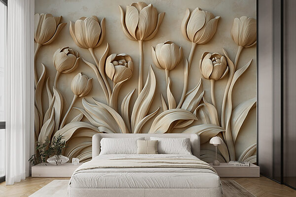 Papel de parede Papel de parede Esculturas de tulipas bege elegantes florescem (REF: w01852)