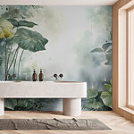Papel de parede Pintura de um lago com plantas e água