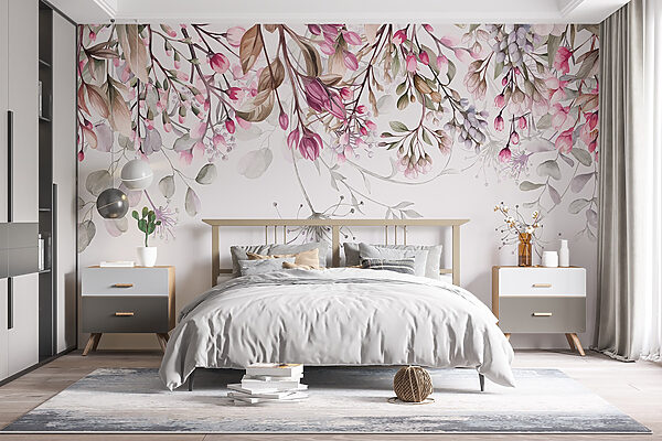 Dança caprichosa de flores em tons pastel Papel de parede Dança caprichosa de flores em tons pastel