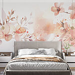 Papel de parede Pintura de flores e folhas