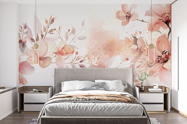 Pintura de flores e folhas Papel de parede Pintura de flores e folhas