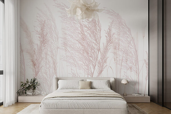 Grupo de relva com flores cor-de-rosa Papel de parede Grupo de relva com flores cor-de-rosa