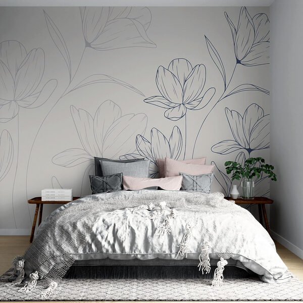 Papel de parede Desenho de flores sobre um fundo branco