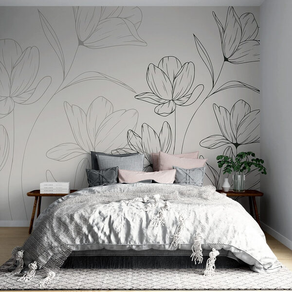 Desenho de flores sobre um fundo branco Papel de parede Desenho de flores sobre um fundo branco
