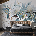Papel de parede Flores e folhas brancas