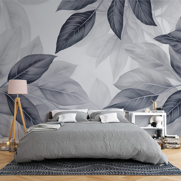 Elegância em folhas monocromáticas Papel de parede Elegância em folhas monocromáticas