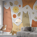 Papel de parede Grupo de gatos e flores