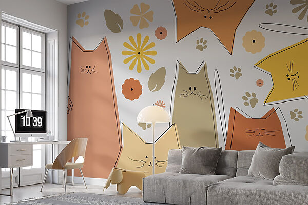 Grupo de gatos e flores Papel de parede Grupo de gatos e flores
