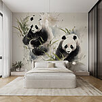 Papel de parede Um casal de pandas na relva