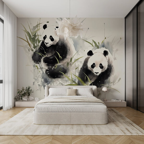 Papel de parede Um casal de pandas na relva (REF: w01948) Papel de parede Papel de parede Um casal de pandas na relva (REF: w01948)