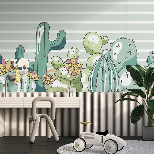 Grupo de cactos com flores Papel de parede Grupo de cactos com flores