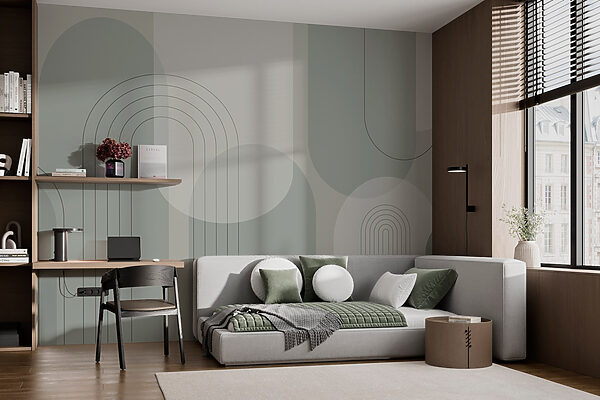 Fundo cinzento e branco com linhas e círculos Papel de parede Fundo cinzento e branco com linhas e círculos