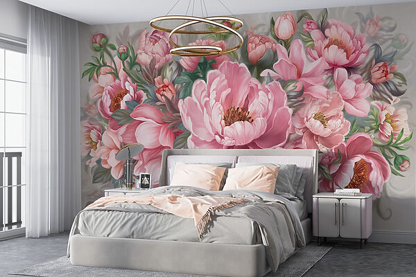 Pintura de flores cor-de-rosa Papel de parede Pintura de flores cor-de-rosa