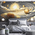 Papel de parede Planeta com anéis e estrelas no céu