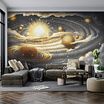 Papel de parede Planeta com anéis e estrelas no céu