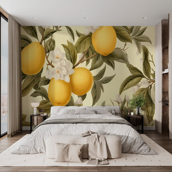 Papel de parede com limões e flores Papel de parede Papel de parede com limões e flores