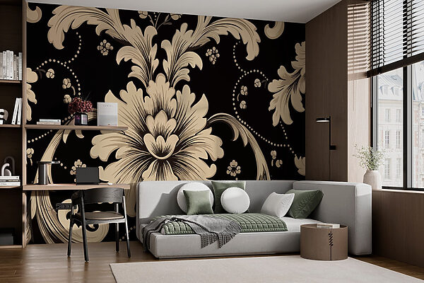 Desenho floral elegante sobre fundo preto Papel de parede Desenho floral elegante sobre fundo preto