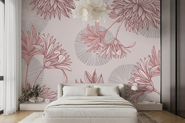 Padrão de flores e folhas Papel de parede Padrão de flores e folhas