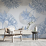 Papel de parede Padrão floral azul e branco