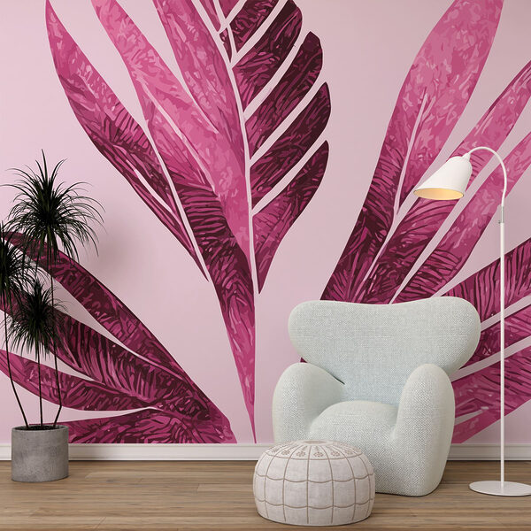Desenho de folhagem cor-de-rosa vibrante Papel de parede Desenho de folhagem cor-de-rosa vibrante