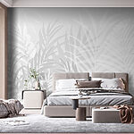 Papel de parede Fundo cinzento e branco com folhas