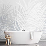 Papel de parede Fundo cinzento e branco com folhas