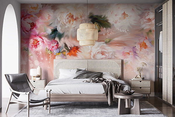 Papel de parede Pintura de flores sobre um fundo cor-de-rosa (REF: w02021) Papel de parede Papel de parede Pintura de flores sobre um fundo cor-de-rosa (REF: w02021)