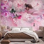 Papel de parede Pintura de flores sobre um fundo cor-de-rosa