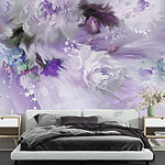 Papel de parede Pintura de flores e penas