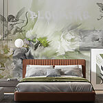 Papel de parede Pintura de anjos com um arco e flecha sobre flores