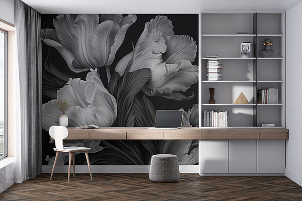 Papel de parede Papel de parede Tulipas elegantes em tons monocromáticos (REF: w02557)