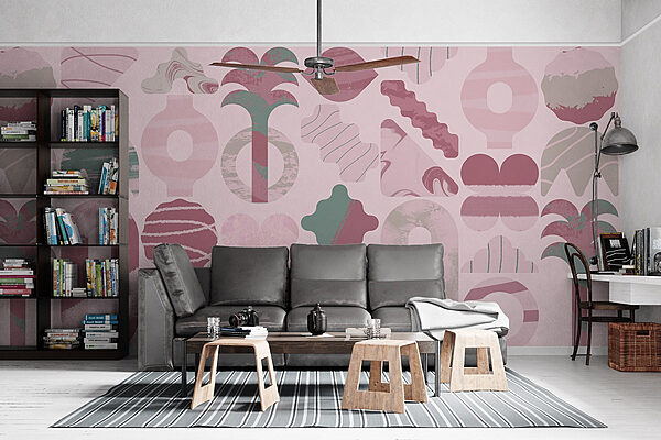 Fundo cor-de-rosa e verde com diferentes formas Papel de parede Fundo cor-de-rosa e verde com diferentes formas